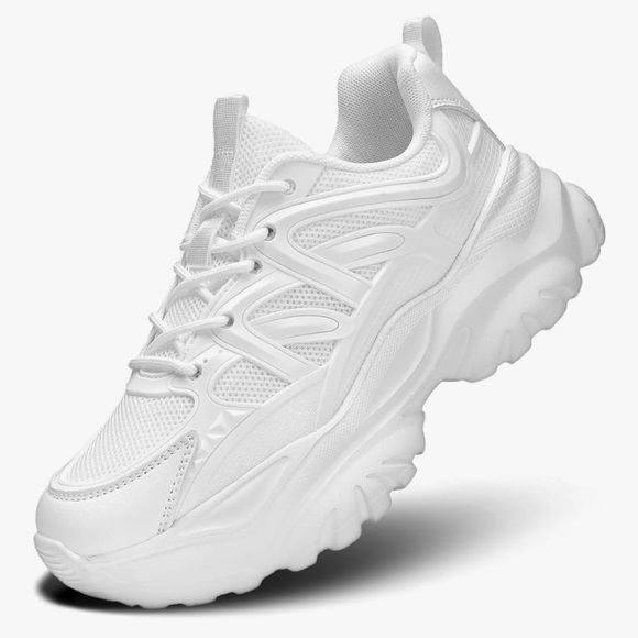 LIGHTWEIGHT White Chunky Women’s Everyday Sneakers (USED) Size 6.5 - Picture 1 of 6